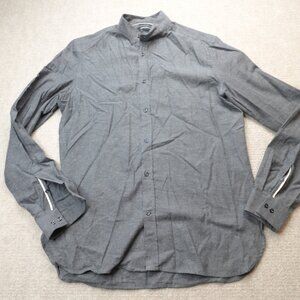Brett Johnson Mens Shirt Large Gray Solid Flannel Stand Up Collar